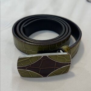Prada Green & Brown Alligator Designer Mens Belt